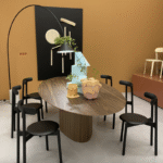 MONOPLAUTO dining table designed by PAOLO CAPPELLO and SIMONE SABATTI. MONOPLAUTO dining table is like Plauto, but with just one leg. Its characteristic leaf-shaped legs have merged into one, making the monolithic inspiration behind its design even more evident.