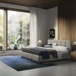 MONTEREY bed designed by DANIELE  LO SCALZO MOSCHERI. MONTEREY reworks the archetypal tradition of elegant diamond-tufted padding but puts a new spin on the pattern with sleek horizontal sections. Original quilting techniques have been adopted to celebrate the legendary expertise of Italian upholstery artisans. The item is available with three versions of the feet in wood or one version of the feet in metal with the option of choosing a look and height from the ground that suits the customer best. The MONTEREY bed is available with a fixed bed base or container unit. Can be upholstered in fabric or leather.