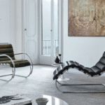 MR LOUNGE CHAIR and CHAISE by LUDWIG MIES VAN DER ROHE CA., designed in 1927. Lean back with its tubular steel frame and ergonomic sensibility, the MR SERIES are exemplary of MIES VAN DER ROHE‚Äôs unwavering belief in design that marries form and function.