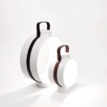 Porcelain lantern with leather belt NIGHTINGALE - designer CHIRSTOPHE DE LA FONTAINE