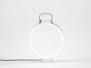 Porcelain lantern with leather belt NIGHTINGALE - designer CHIRSTOPHE DE LA FONTAINE