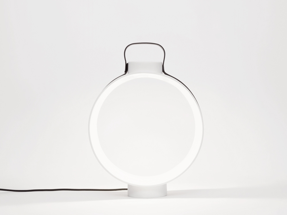 Porcelain lantern with leather belt NIGHTINGALE - designer CHIRSTOPHE DE LA FONTAINE