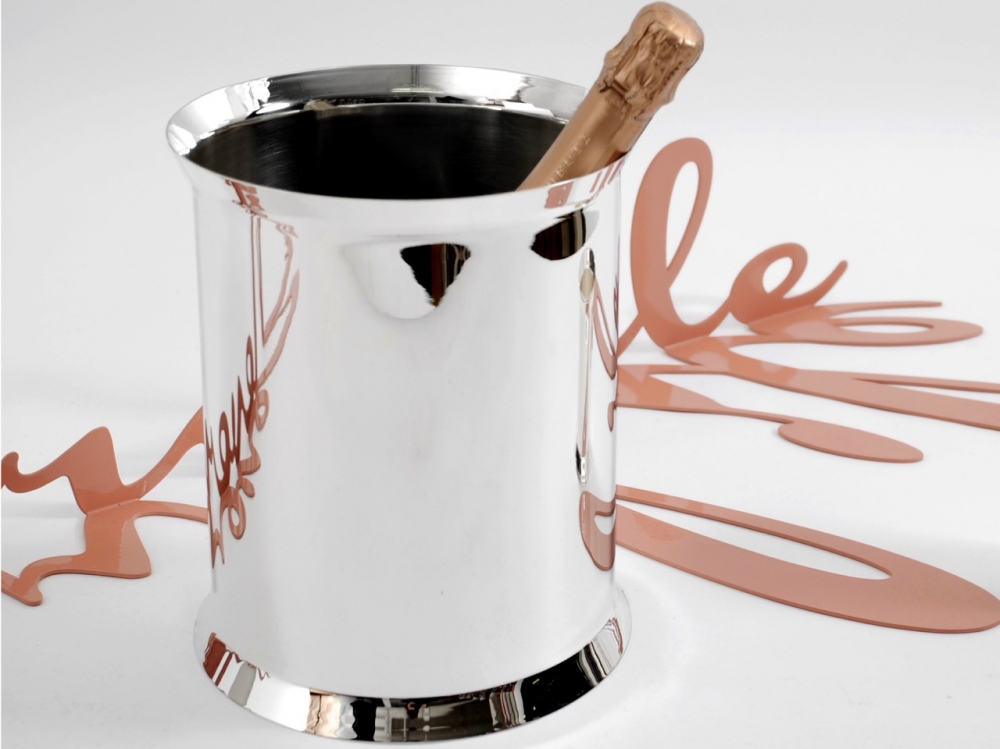 STAINLESS STEEL AND SILVER PLATED CHAMPAGNE BUCKET - DESIGNED BY CHARLES SCHUMANN
