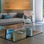 QUADRA COFFEE TABLE/STORAGE UNIT IN CURVED GLASS BY MATTEO NUNZIATI
