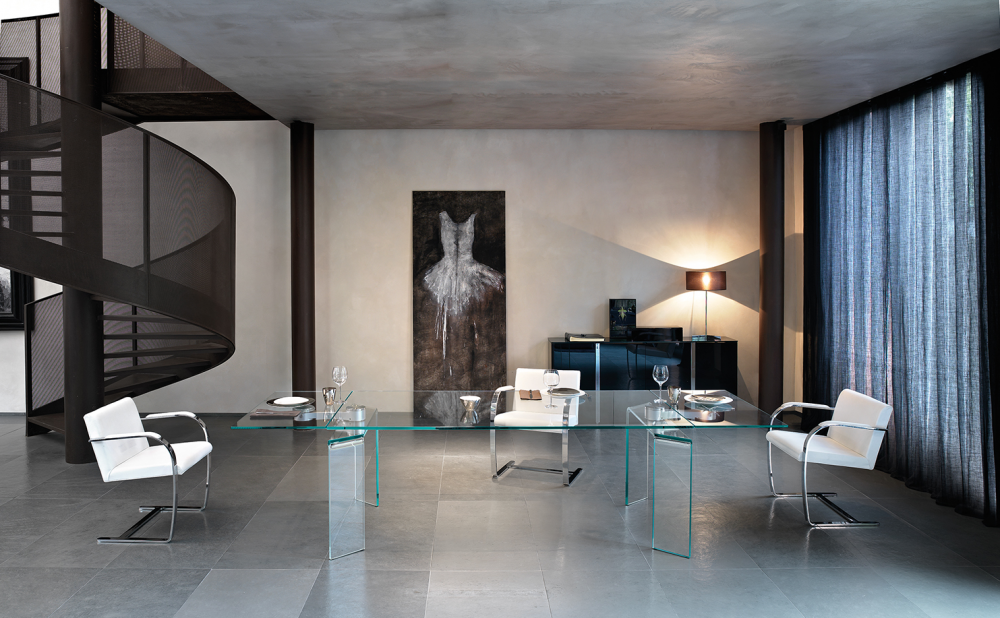 RAY PLUS EXTENSIBLE TABLE IN CURVED GLASS BY BARTOLI DESIGN