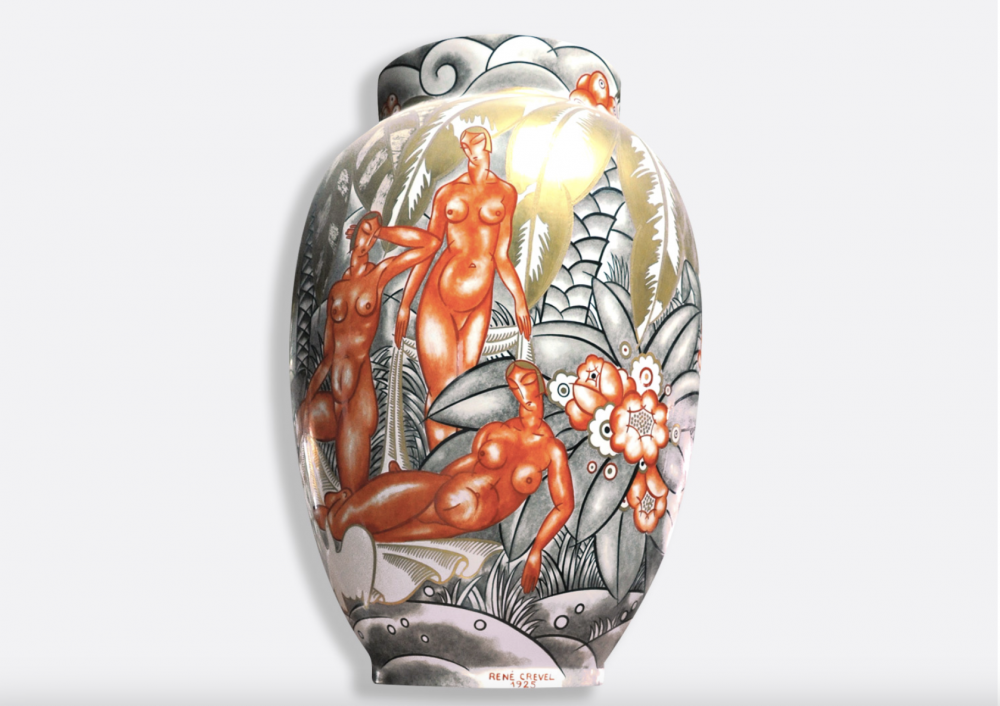 Vase ANNÉES FOLLES by RENÉ CREVEL 1925, the French artist and interior decorator RENÉ CREVEL(1892-1971) successfully competed for the commission to decorate the ceramics pavilion of the International Exposition of Modern Industrial and Decorative Arts in Paris. For this occasion, he created decorative panels, wallpaper, and art objects. Among his designs was this large vase which combines landscape and figurative genres and was one of the first regional manifestations of the Art Deco Style. BERNARDAUD has decided to create an edition of the vase to complete the maison’s collection of rare pieces.