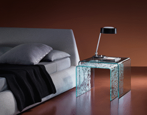 RIALTO TRIS SET OF BEDSIDE TABLES IN CURVED GLASS BY CRS FIAM