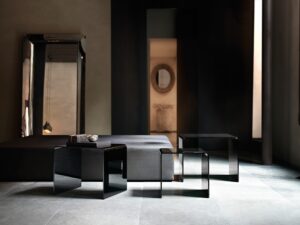 RIALTO TRIS COFFEE TABLE IN CURVED GLASS BY CRS FIAM