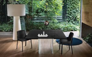 RIME EXSTESIBLE TABLE WITH FUSED GLASS BASE BY BARTOLI DESIGN
