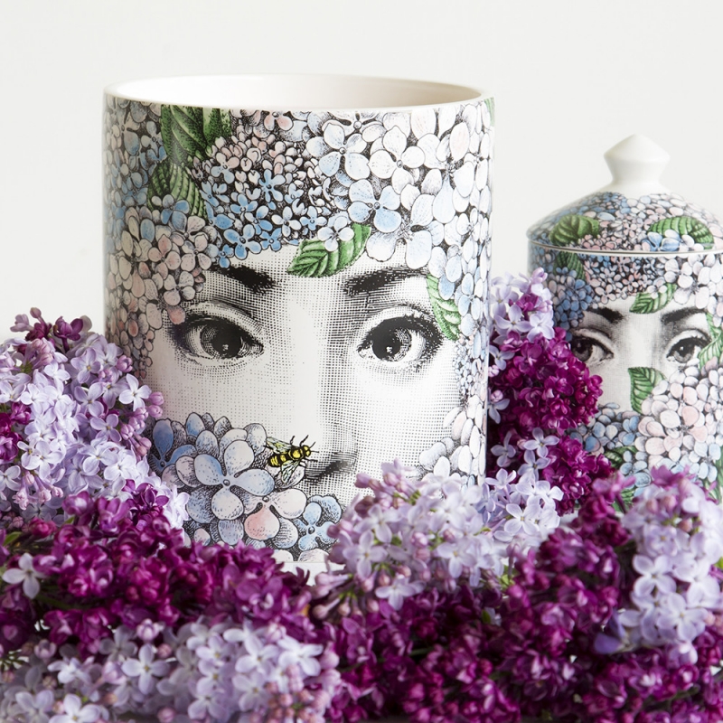 SCENTED CANDLES ORTENSIA. THIS CANDLE HAS THE FLORA FRAGRANCE WITH NOTES OF LILY OF THE VALLEY, JASMINE, TUBEROSE AND¬†SANDALWOOD, WHICH IS AVAILABLE IN A RANGE OF DIFFERENT DESIGNS FROM FORNASETTI