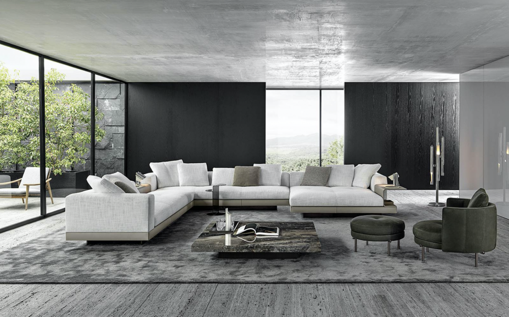 CONNERY seating system by RODOLFO DORDONI, designed in 2020. Contemporary, with a strong architectural appeal and pure lines reminiscent of the mid-century American spirit, the CONNERY seating system sports an exquisite aesthetic and design that instantly catch the eye