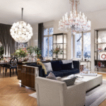 ZENITH FAUNACRYSTOPOLIS pink & champagne by JAIME HAYON. Chains and canopies nickeled or gilded finish are sold separately. Chandelier sold with 12 lampshades in pink crystal and 12 lampshades in champagne crystal.