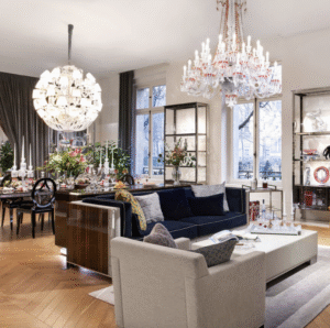 ZENITH FAUNACRYSTOPOLIS pink & champagne by JAIME HAYON. Chains and canopies nickeled or gilded finish are sold separately. Chandelier sold with 12 lampshades in pink crystal and 12 lampshades in champagne crystal.