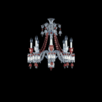 Z√âNITH RED chandelier.The composition of this chandelier may range immensely from 6 to 48 lights. This chandelier, whose architecture is strictly identical to the clear Z√©nith one, is revealed under a new light thanks to its suit of golden red crystal, iconic of Baccarat, which magnifies its ornamentations.
