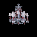 Z√âNITH RED chandelier.This chandelier, whose architecture is strictly identical to the clear Z√âNITH one, is revealed under a new light thanks to its suit of golden red crystal, iconic of Baccarat, which magnifies its ornamentations.