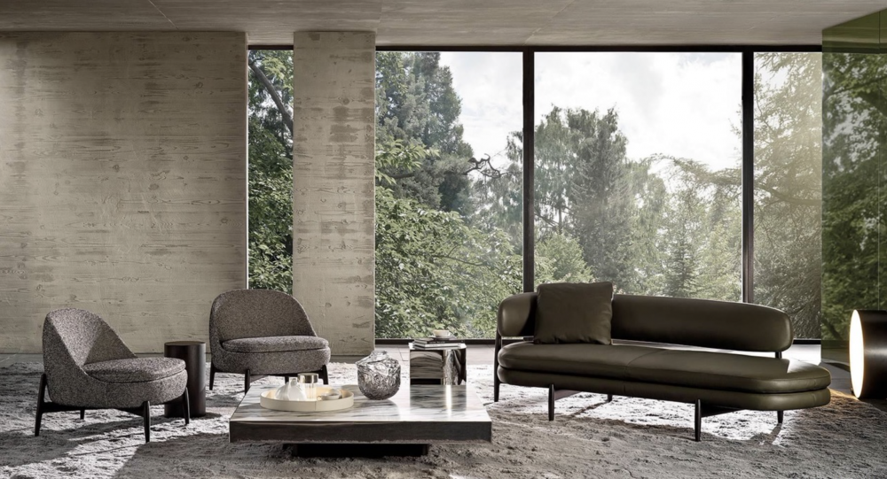 LARS sofa by INODA+ SVEJE , designed 2022,A Danish name for a line with a clearly Japanese-inspired design: this contradiction brings to life the harmonious shapes of the LARS sofa, designed by Japanese-Scandinavian duo INODA+ SVEJE. The architecture of this object, raised off the ground, rises above the seat to support and frame the backrest, lending an aerial elegance to this sofa proposed by MINOTTI for both residential and hospitality projects.