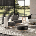 TAPE armchair without armrests and footstool  by NENDO