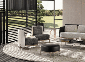 TAPE armchair without armrests and footstool  by NENDO