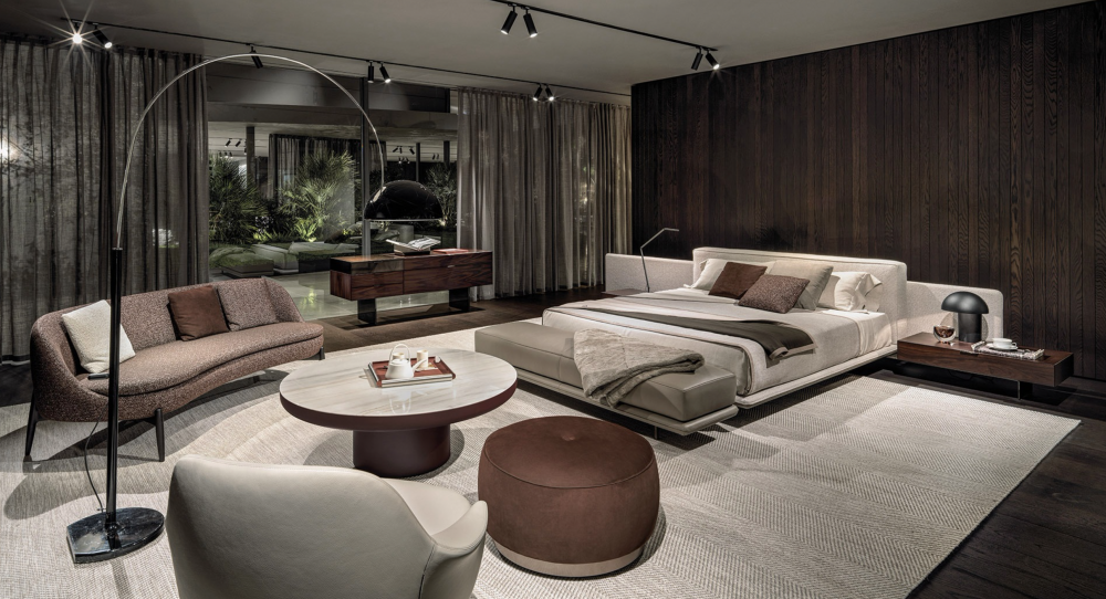 HORIZONTE bed designed by MARCIO KOGAN / STUDIO MK27 DESIGN. From the floating base of the HORIZONTE modular seating system comes our new HORIZONTE Bed, the natural evolution for the night area: a skilful combination of materials and exquisite tailoring that gives rise to a wide range of versions, thus expressing itself as a true system.