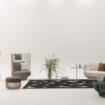 PARADISE BIRD SOFA by LUCA NICHETTO, designed in 2020. PARADISE BIRD is a collection of unusual pieces of furniture: it manifests an attitude to life, an exciting interplay of freedom and retreat, openness and reassurance. In balance between shape and essence, through a bold design that merges elegance and flexibility, PARADISE BIRD is rooted into the Viennese tradition of sophistication. The family composed of a lounge chair, a high back chair, a two-seater sofa and a stool transcribes the eclecticism of a research that aims to enhance the comfort. The special seating experience may be a surprise in view of the idiosyncratic shapes, but pocket springs and down filling deliver the kind of seating comfort associated with a genuine WITTMANN.