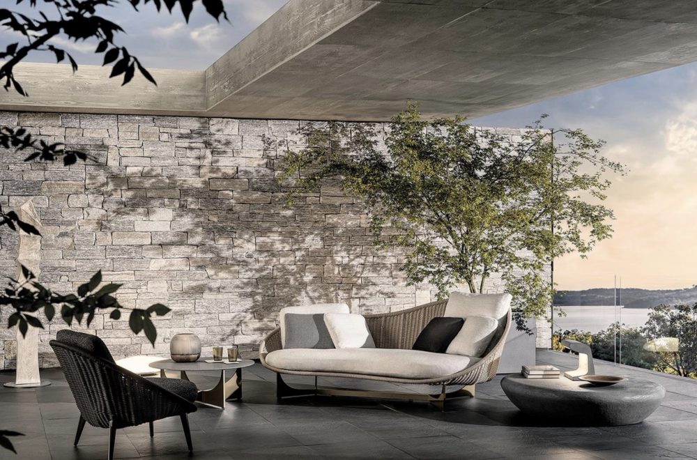 LIDO CORD OUTDOOR by GAMFRATESI, designed in 2022.LIDO CORD OUTDOOR is comprised of a sofa, armchair, footstool, dining and lounge little armchairs, all with an enveloping design that conveys the idea of a comfortable nest.