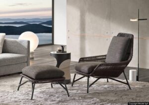 PRINCE cord indoor armchair and footstool by RODOLFO DORDONI