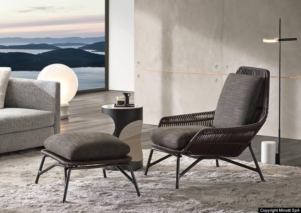 PRINCE cord indoor armchair and footstool by RODOLFO DORDONI